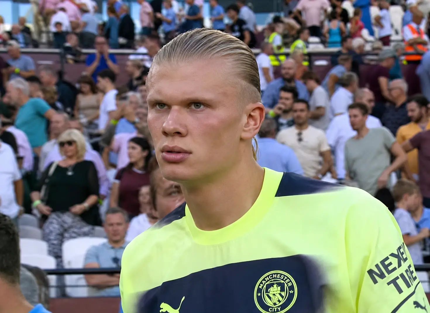 Erling Haaland in Norway kit during the World Cup, with a camera crew following him for his diary series