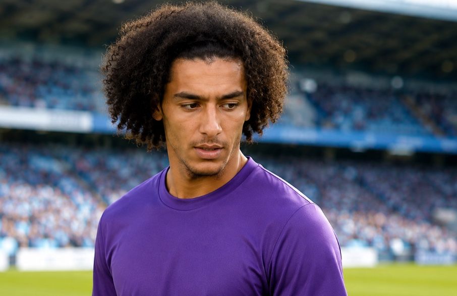 Ayyoub Bouaddi in Lille colours during a Ligue 1 match, with Manchester City and Rodri transfer links in the background