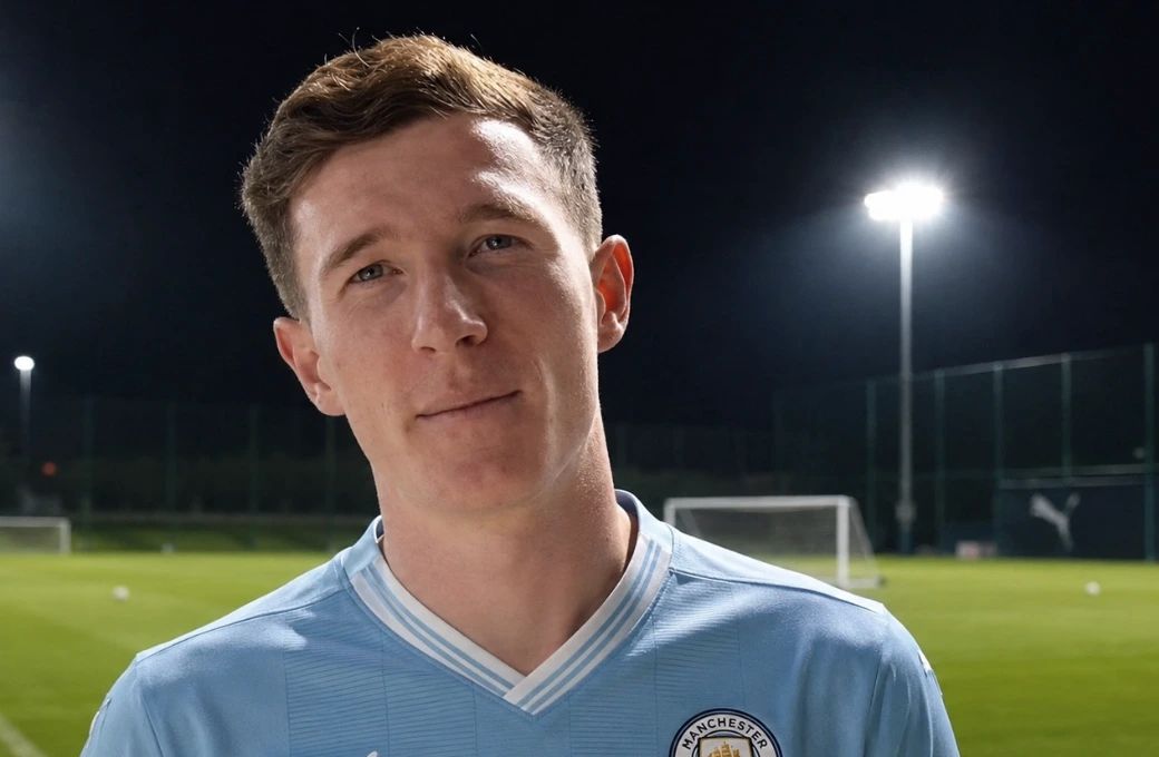 Elliot Anderson in Manchester City kit after his record £116m transfer from Nottingham Forest